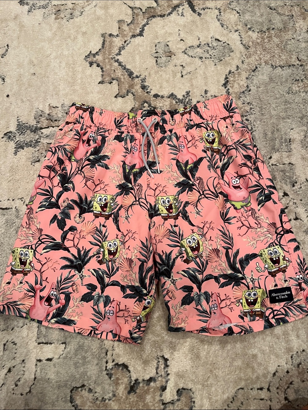 Abercrombie & Fitch Coral Pink SpongeBob & Patrick Tropical Swim Trunks